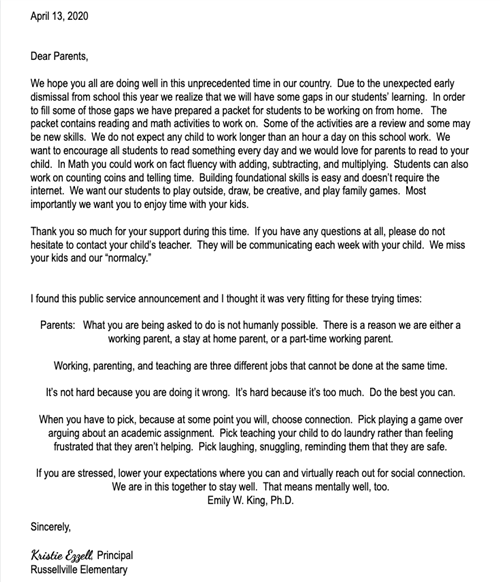 Letter from Mrs. Ezzell 